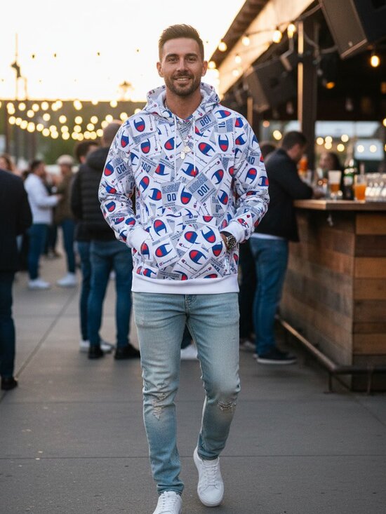 Champion Other - Champion 100 Years All Over Print Logo Hoodie Medium